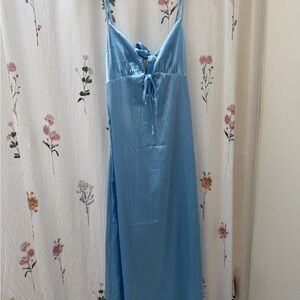 SHEIN Sky Blue Satin Slip Dress with Front Tie